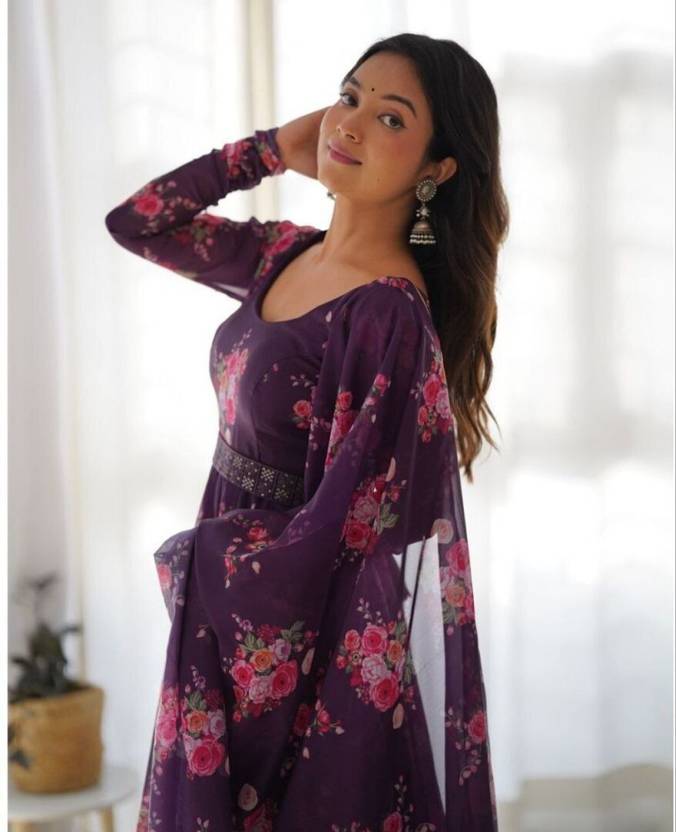 Sufiyana Ámour's Rich Purple Poly Georgette Long Kurti with Dupatta