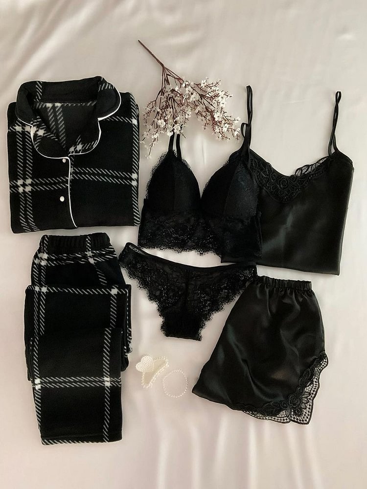 Sufiyana Ámour's Satin Black Cotton Night Suit Combo Set