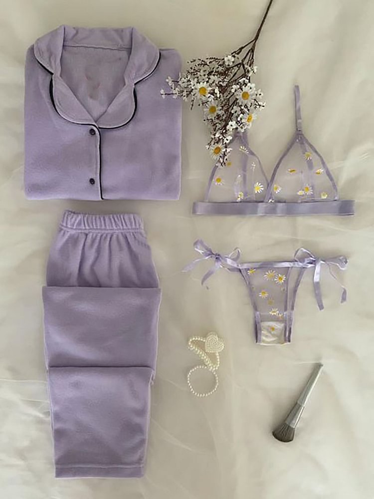 Sufiyana Ámour's Sexy Lilac Purple Night Suit & Bra Panty Set Combo for Women
