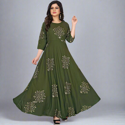 Sufiyana Ámour's Deep Green Rayon Anarkali Dress