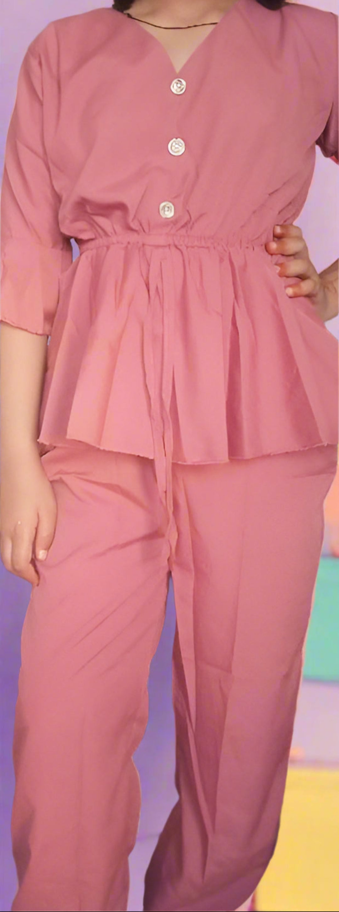 Sufiyana Ámour's Peach Two-Piece Poly Crepe Jumpsuit