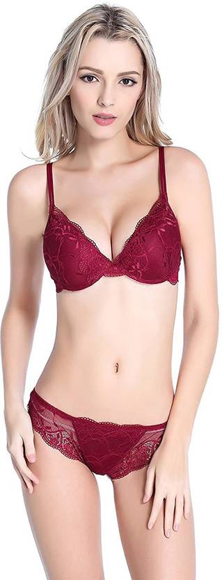 Sufiyana Ámour's Sexy Maroon Floral Lace Honeymoon Lingerie Set