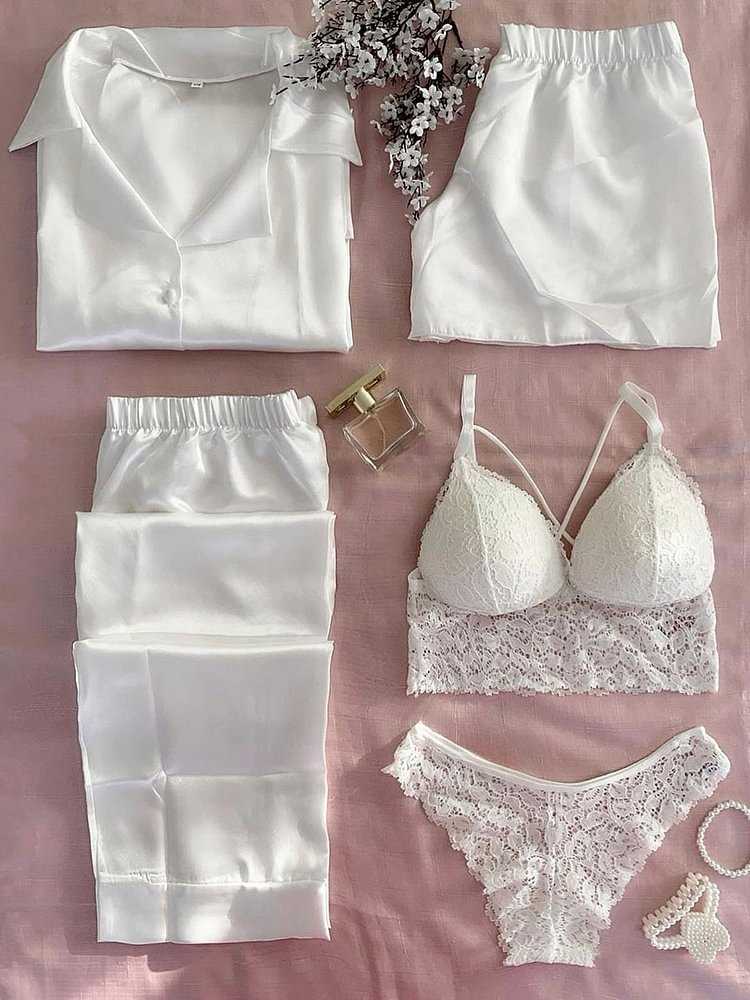 Sufiyana Ámour's Bold White Night Suit & Bra Panty Set Combo for Women