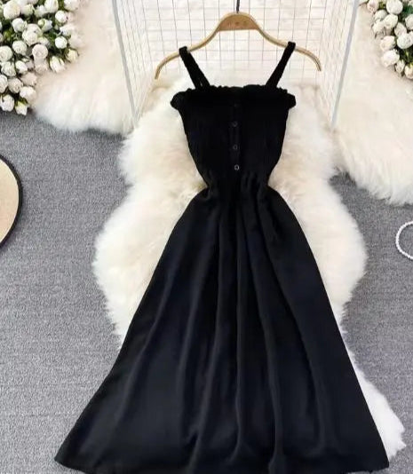 Sufiyana Ámour's Black Crepe Maxi Dress with White Tie-Front Shirt