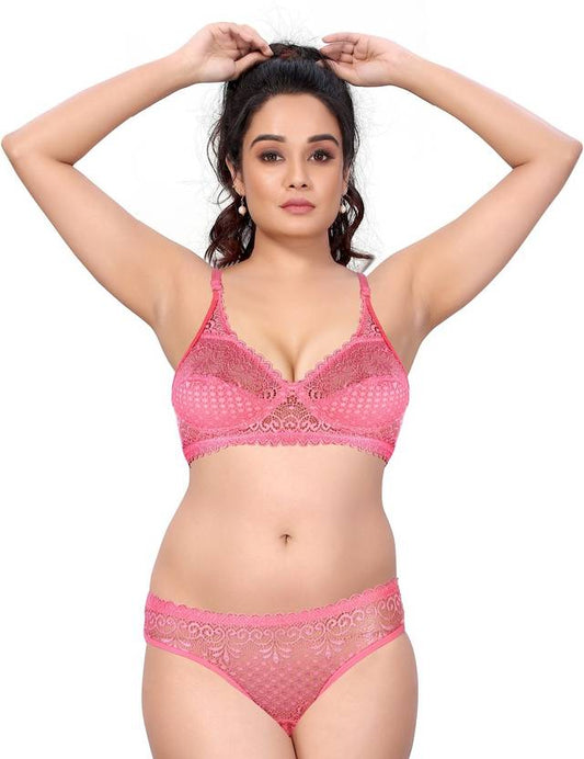 Sufiyana Ámour's Sexy Vibrant Pink Floral Lace Lingerie Set
