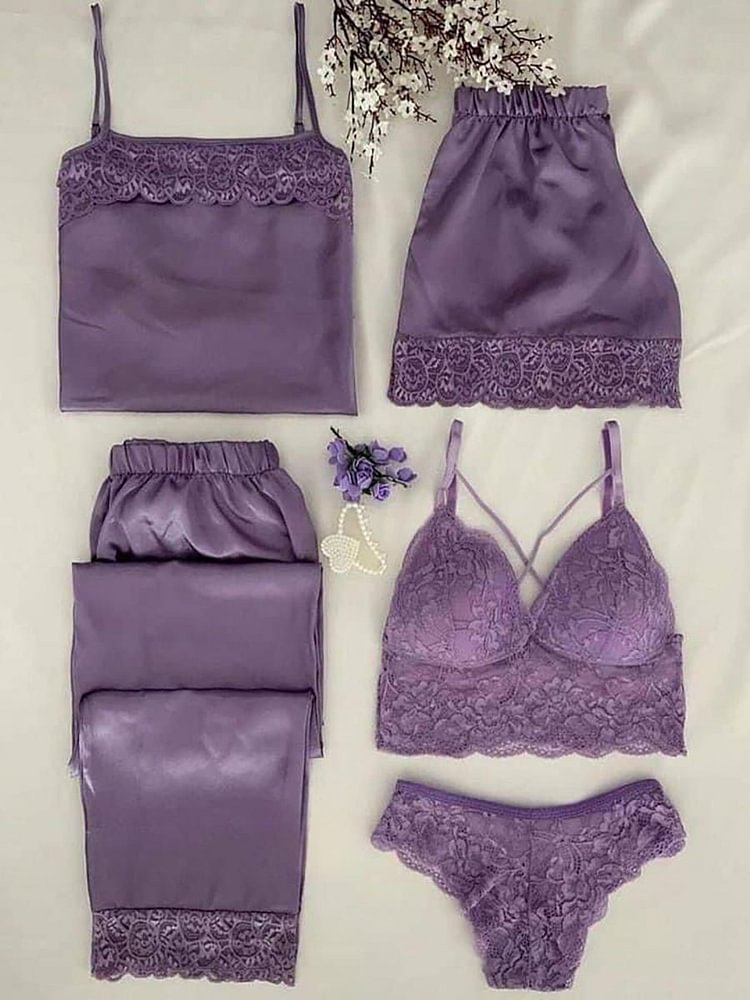 Sufiyana Ámour's Lilac Purple Night Suit & Bra Panty Set Combo for Women