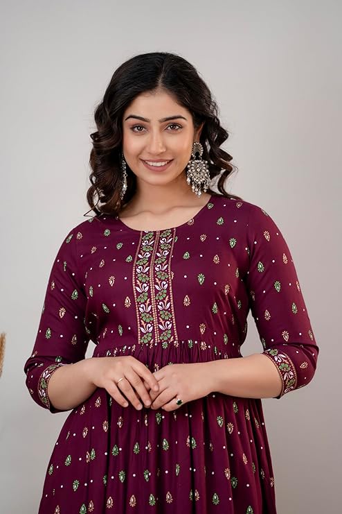 Sufiyana Ámour's Wine Color Printed Anarkali Kurta for Females