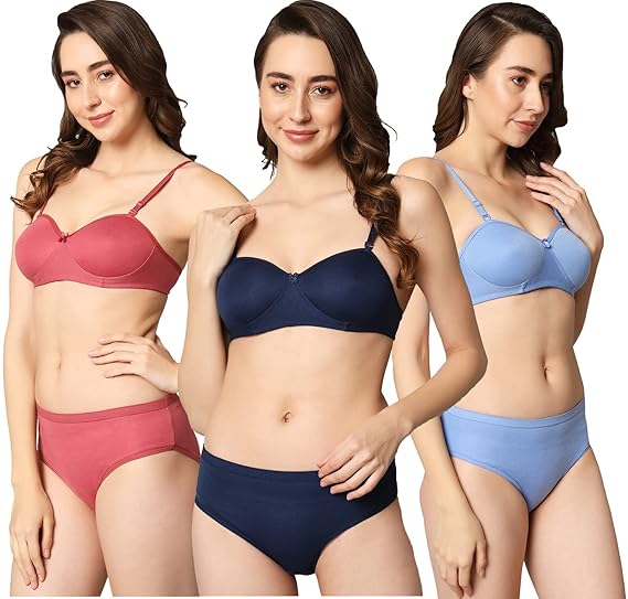 Sufiyana Ámour's Sexy Maroon, Navy Blue, and Light Blue Lingerie Set