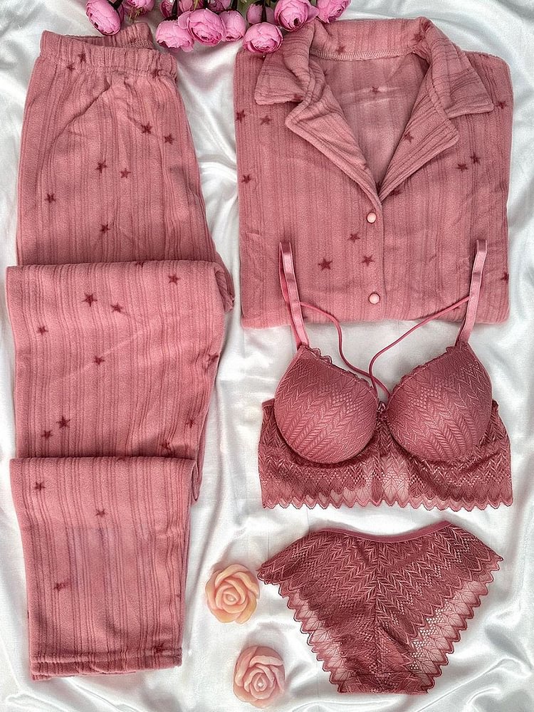 Sufiyana Ámour's Elegant Pink Night Suit & Bra Panty Set Combo for Women