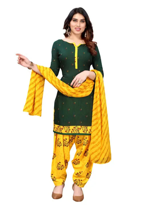 Sufiyana Ámour's Dark Green & Yellow Printed Suit Material for Females