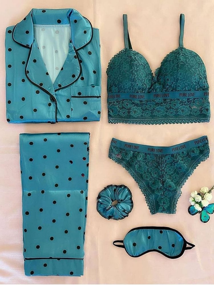 Sufiyana Ámour's Floral Blue Night Suit & Bra Panty Set Combo for Women