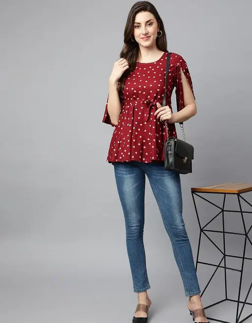 Sufiyana Ámour's Elegant Deep Red Crepe Top for Females