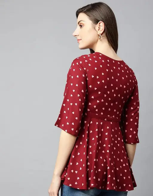 Sufiyana Ámour's Elegant Deep Red Crepe Top for Females