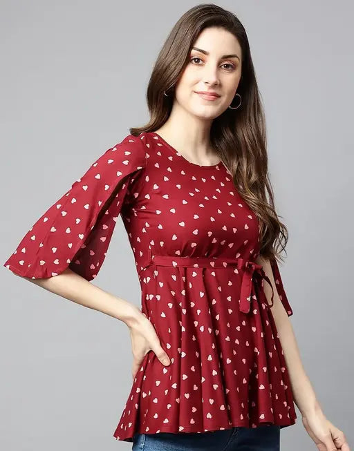 Sufiyana Ámour's Elegant Deep Red Crepe Top for Females