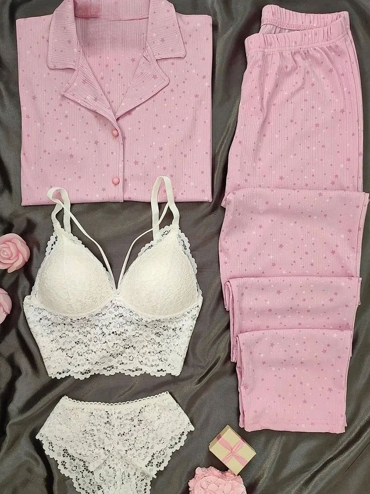 Sufiyana Ámour's Pink Night Suit & Bra Panty Set Combo for Women