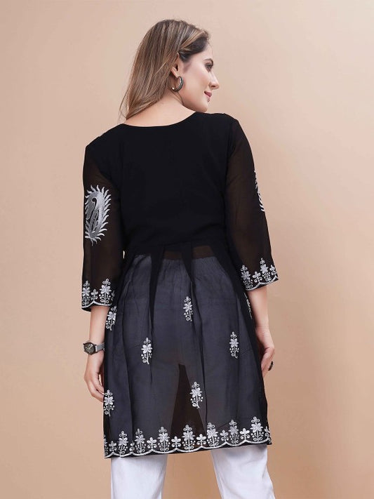 Sufiyana Ámour's Black Georgette Chikankari Top for Females