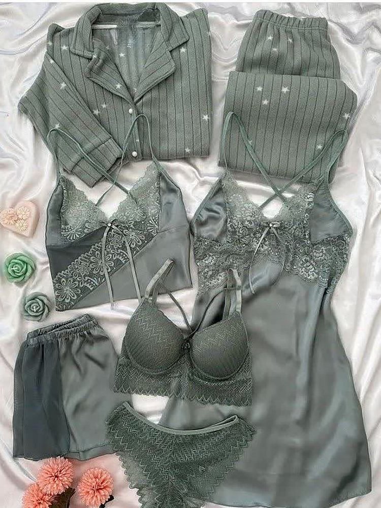 Sufiyana Ámour's Satin Light Green Cotton Night Suit Combo Set