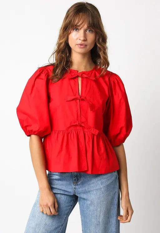 Sufiyana Ámour's Red Tie-Front Rayon Crop Top for Women