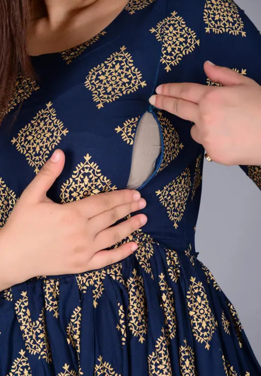 Sufiyana Ámour's Navy Blue & Gold Printed Anarkali Kurta for Females