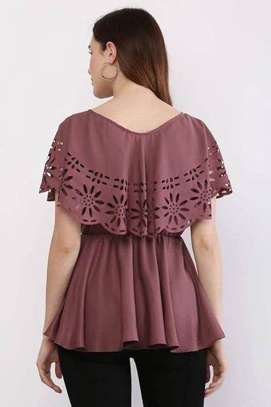 Sufiyana Ámour's Mauve Poly Crepe Peplum Top for Females
