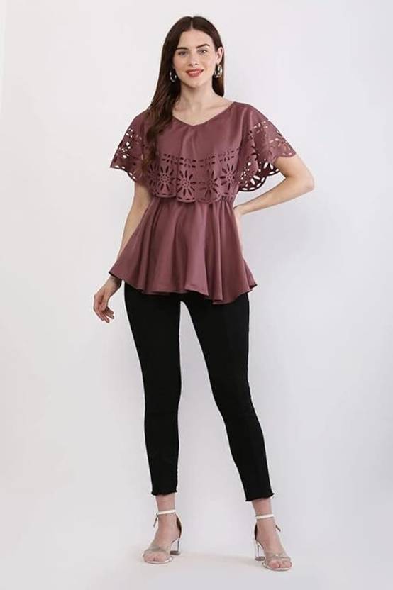 Sufiyana Ámour's Mauve Poly Crepe Peplum Top for Females