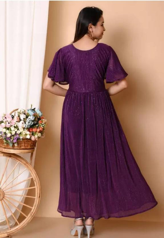 Sufiyana Ámour's Deep Purple Shimmer Silk Blend Gown for Women