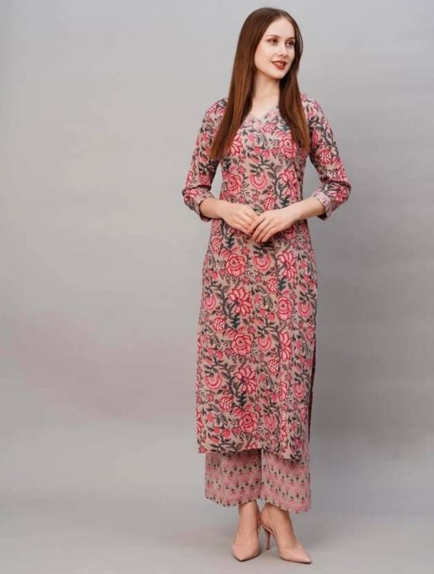 Sufiyana Ámour's Muted Pink Floral Print Kurta and Pant Set for Women