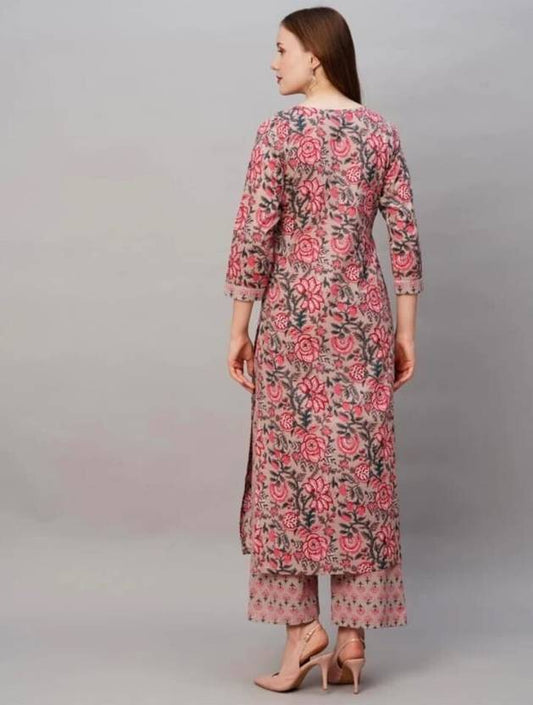 Sufiyana Ámour's Muted Pink Floral Print Kurta and Pant Set for Women