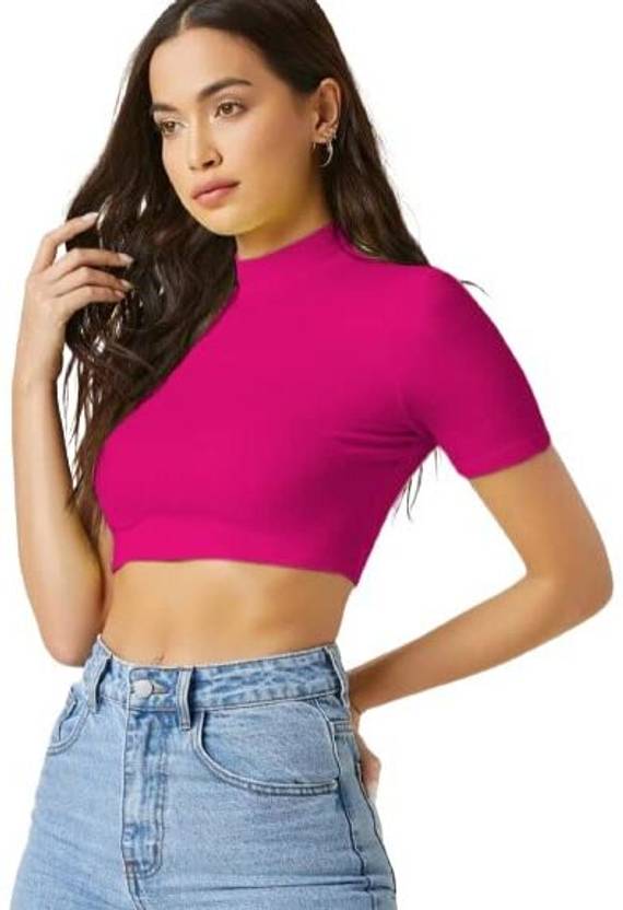Sufiyana Ámour's Rani Pink High-Neck Polyester Crop Top for Women