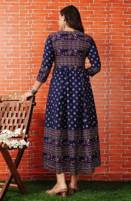 Sufiyana Ámour's Navy Blue Printed Anarkali Kurta for Females