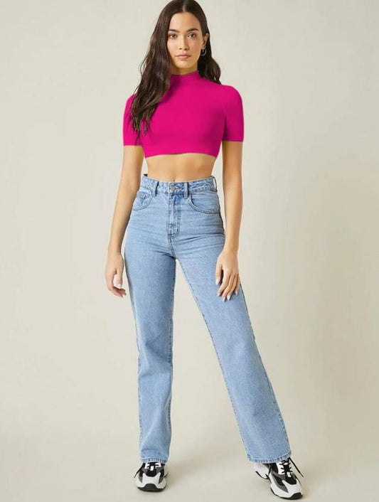 Sufiyana Ámour's Rani Pink High-Neck Polyester Crop Top for Women