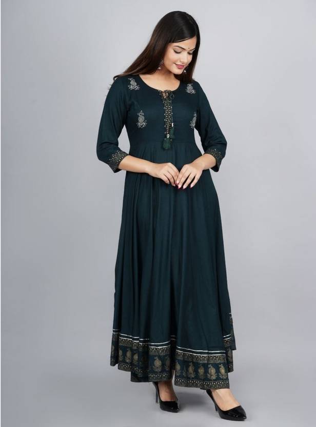 Sufiyana Ámour's Dark Teal Printed Flared Kurta for Females