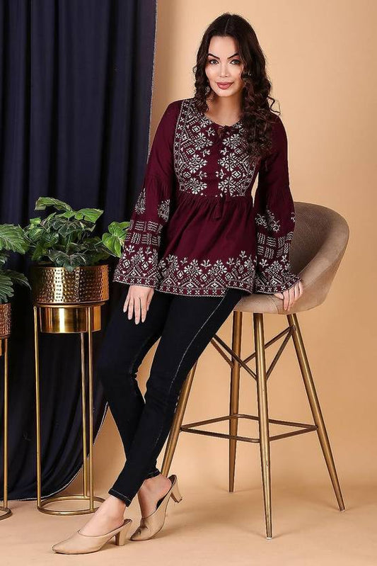 Sufiyana Ámour's Maroon Rayon Kurti Top for Females