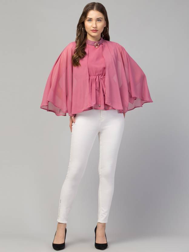 Sufiyana Ámour's Pink Cape Overlay Georgette Crop Top for Women