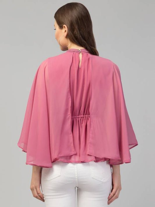 Sufiyana Ámour's Pink Cape Overlay Georgette Crop Top for Women