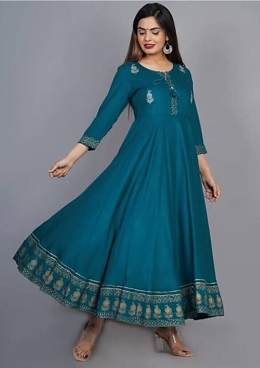 Sufiyana Ámour's Firoji Printed Viscose Rayon Gown Kurta for Females