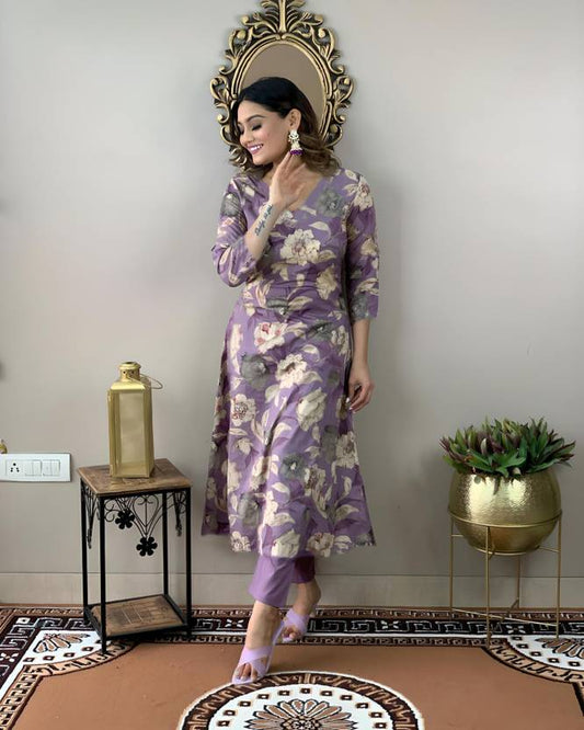 Sufiyana Ámour's Purple Cotton Blend Kurta Set