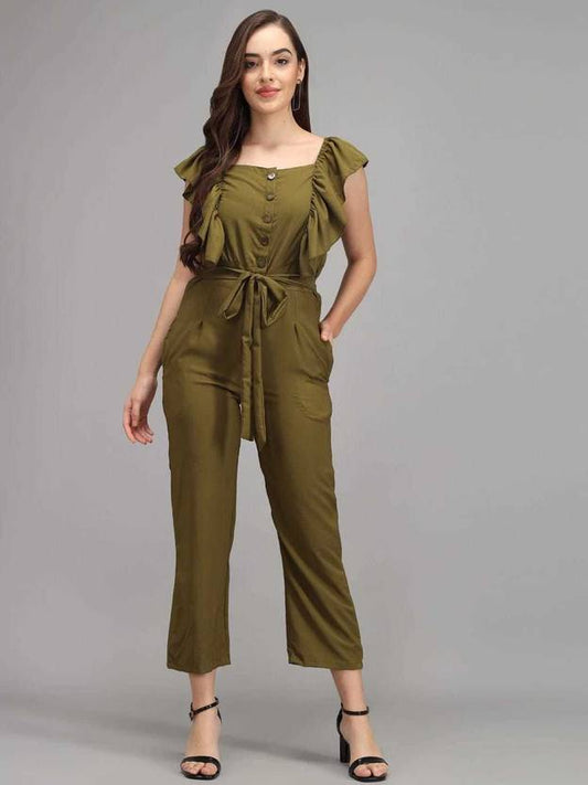 Sufiyana Ámour's Olive Green Poly Crepe Jumpsuit