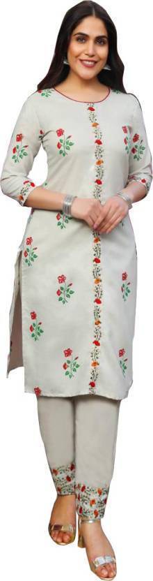 Sufiyana Ámour's White-Creamish Printed and Embroidered Kurta and Pant Set for Women