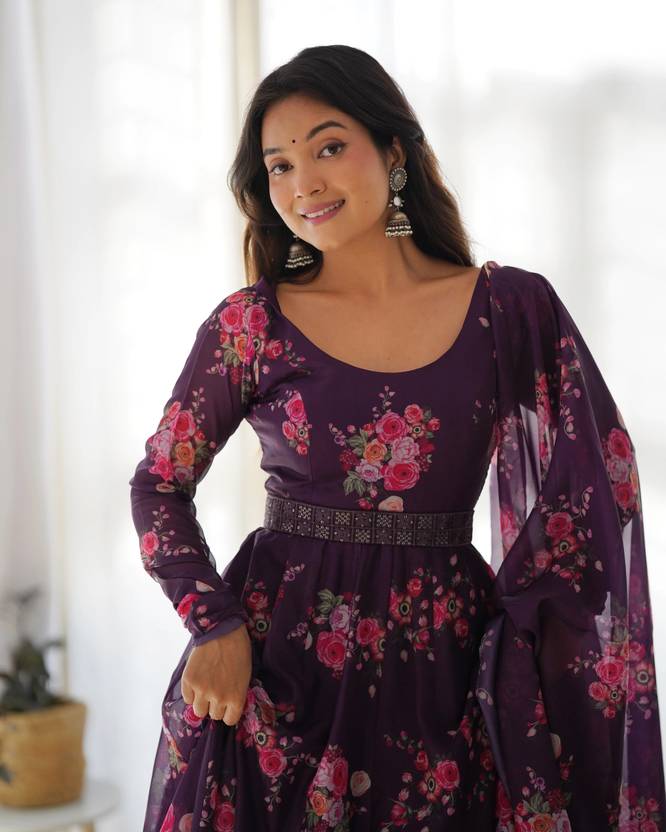 Sufiyana Ámour's Rich Purple Poly Georgette Long Kurti with Dupatta