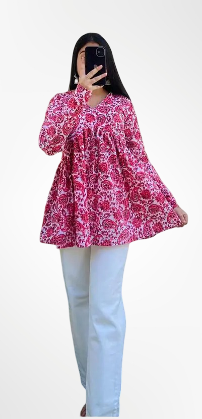 Sufiyana Ámour's Pink Paisley Print Rayon Top for Women