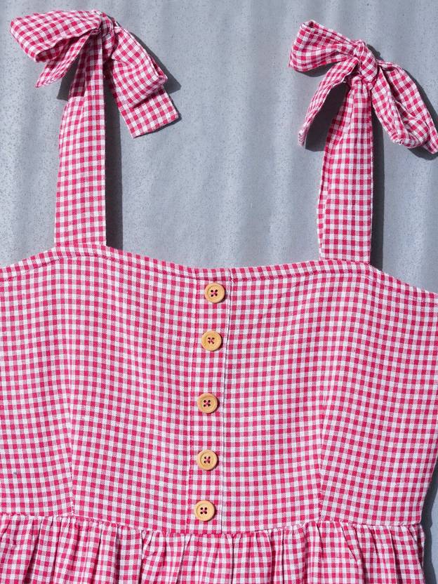 Sufiyana Ámour's Pink Gingham Cotton Tiered Dress for Females