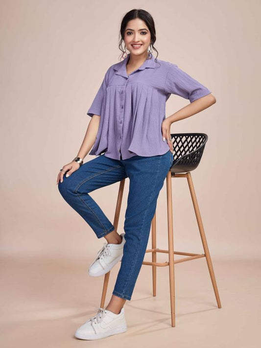 Sufiyana Ámour's Lavender Peplum Crepe Crop Top for Women