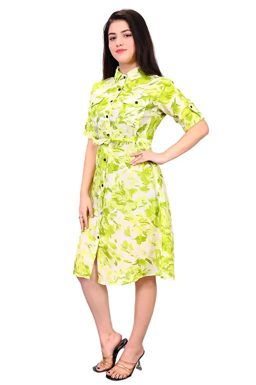 Sufiyana Ámour's Light Green Floral Cotton Shirt Dress for Women