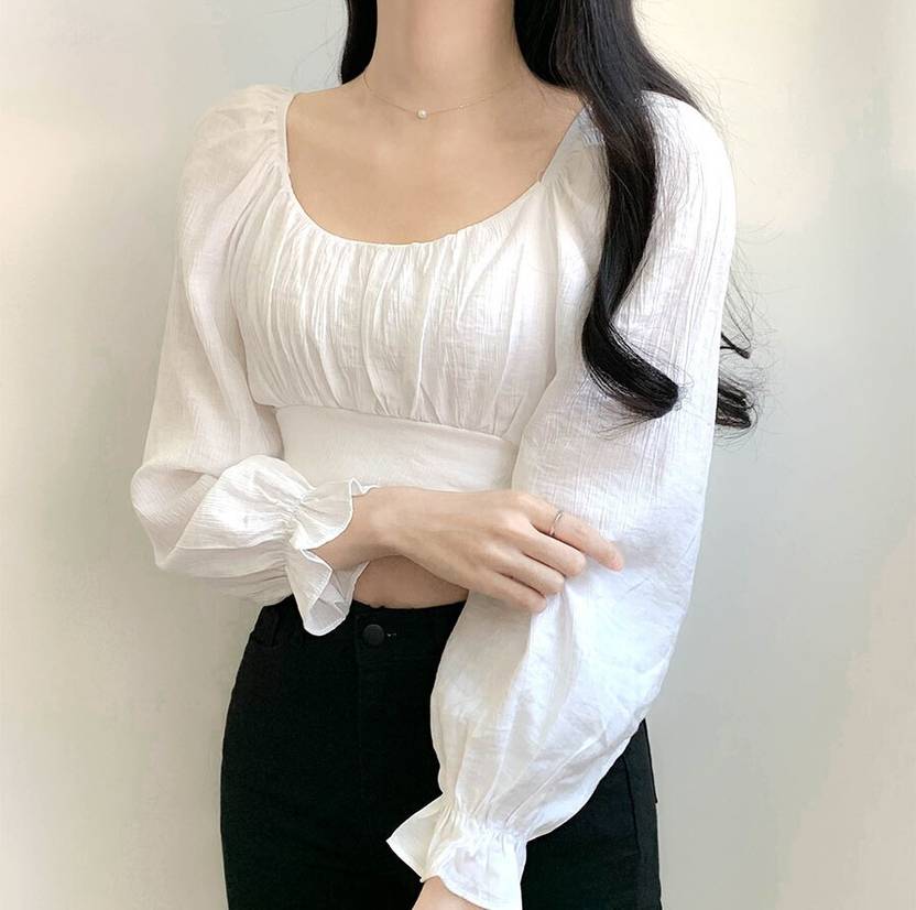 Sufiyana Ámour's White Tie-Back Bow Cotton Blend Crop Top for Women