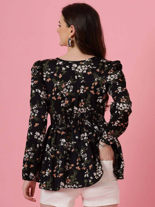 Sufiyana Ámour's Black Crepe Peplum Top for Females