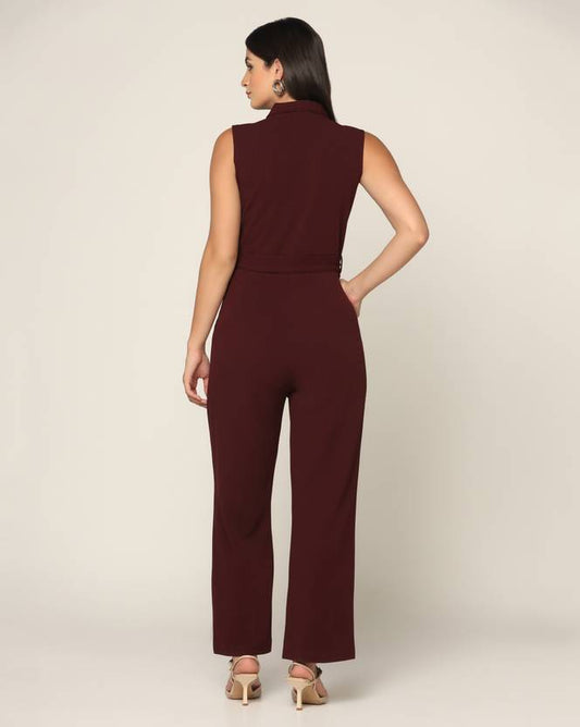 Sufiyana Ámour's Rich Burgundy Polyester Jumpsuit