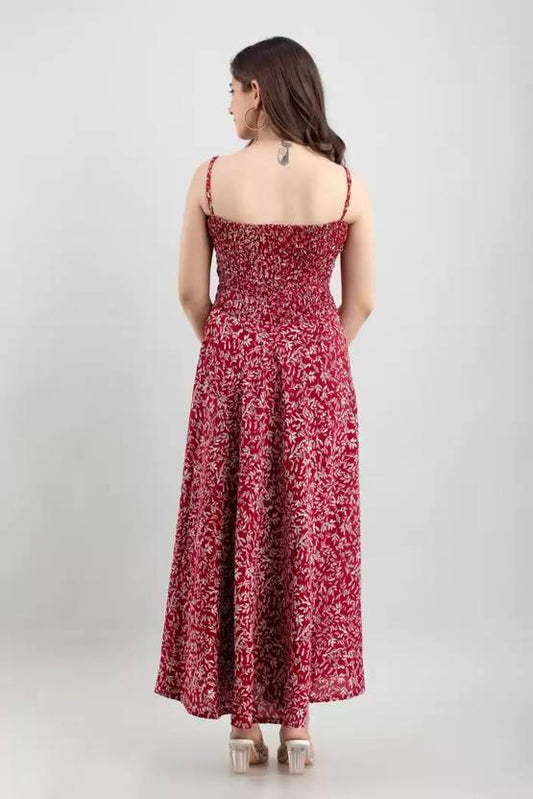 Sufiyana Ámour's Red Rayon Maxi Dress for Females