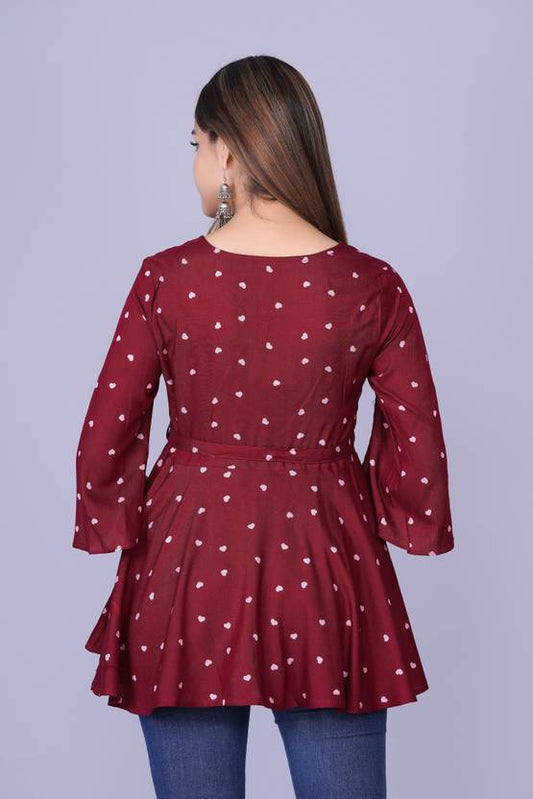 Sufiyana Ámour's Elegant Deep Red Crepe Top for Females