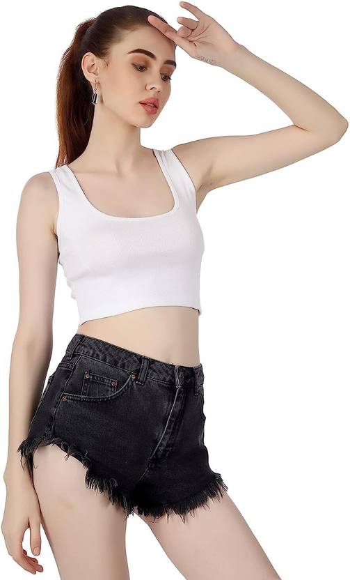 Sufiyana Ámour's Black and White Sleeveless Cotton Crop Top Set for Women
